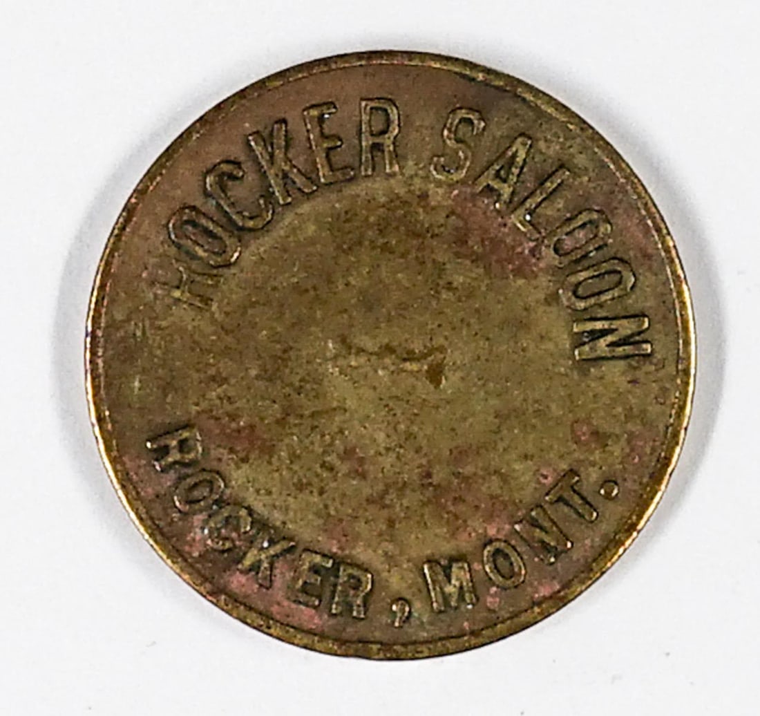 Rocker Saloon Trade Token Rocker, Montana: Rocker Saloon Trade Token Rocker, Montana. Good For 1 Drink or Cigar. G-VG/VG condition. Measures 21 mm. If lot is absent of a condition report one may be requested via email. Condition report is prov