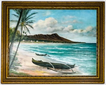 [Hawaiiana] Vintage Diamond Head Oil/Board