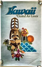 Vintage 1971 United Airlines Hawaii Tiki Poster.