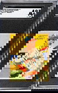 1934 Diamond Stars Lefty Grove #1 SGC 4: [Set Break with Variations] 1934-36 Diamond Stars #1 Lefty Grove (1934 Green Back) SGC 4. Population 6 with only 2 higher. If lot is absent of a condition report one may be requested via email.