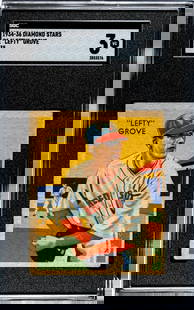 1935 Diamond Stars Lefty Grove #1 SGC 3: [Set Break with Variations] 1934-36 Diamond Stars #1 Lefty Grove (1935 Green Back) SGC 3. Population 24 with 25 higher. If lot is absent of a condition report one may be requested via email.