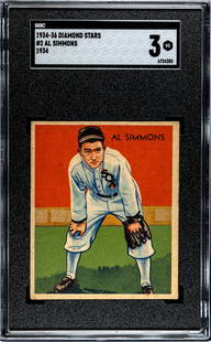 1934 Diamond Stars Al Simmons #2 SGC 3: [Set Break with Variations] 1934-36 Diamond Stars #2 Al Simmons (1934 Green Back) SGC 3. Population 5 with 11 higher. If lot is absent of a condition report one may be requested via email. Condition