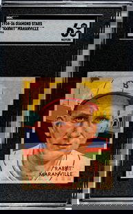 1934 Diamond Stars Rabbit Maranville #3 SGC 6: [Set Break with Variations] 1934-36 Diamond Stars #3 Rabbit Maranville (1934 Green Back) SGC 6. Population 1 with only 1 higher. If lot is absent of a condition report one may be requested via email.