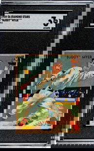 1934 Diamond Stars Buddy Myer #4 SGC 3: [Set Break with Variations] 1934-36 Diamond Stars #4 Buddy Myer (1934 Green Back) SGC 3. Population 4 with 7 higher. If lot is absent of a condition report one may be requested via email. Condition