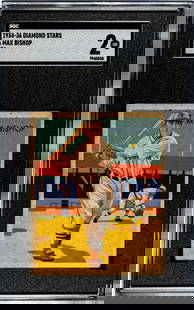 1934 Diamond Stars Max Bishop #6 SGC 2: [Set Break with Variations] 1934-36 Diamond Stars #6 Max Bishop (1934 Green Back) SGC 2. Population 2 with 10 higher. If lot is absent of a condition report one may be requested via email. Condition