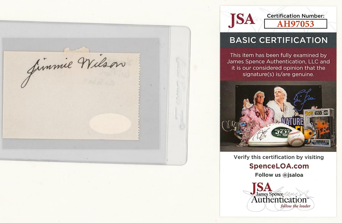 Jimmie Wilson (d.1947) Signed Index Card JSA COA (1 of 2)