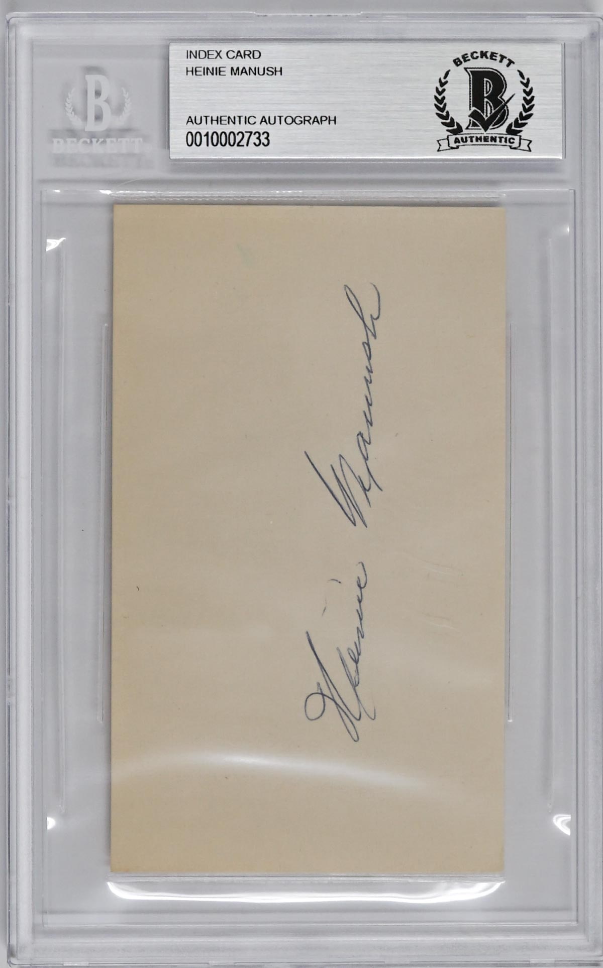 Heinie Manush (d.1971) Signed Index Card BAS (1 of 2)
