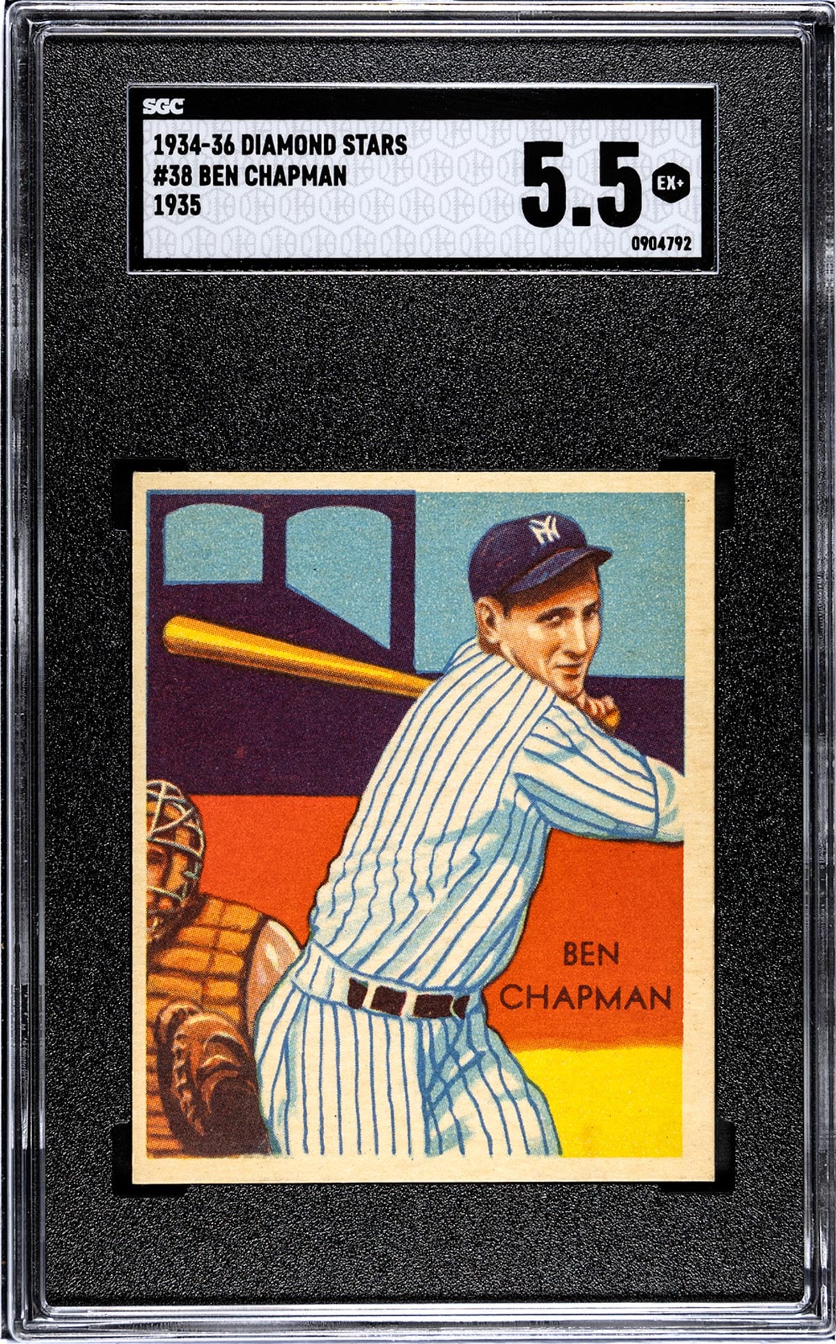1935 Diamond Stars Ben Chapman #38 SGC 5.5: 1935 Diamond Stars Ben Chapman #38 (1935 Green Back) SGC 5.5. If lot is absent of a condition report one may be requested via email. Condition report is provided as an opinion only and is no guarantee