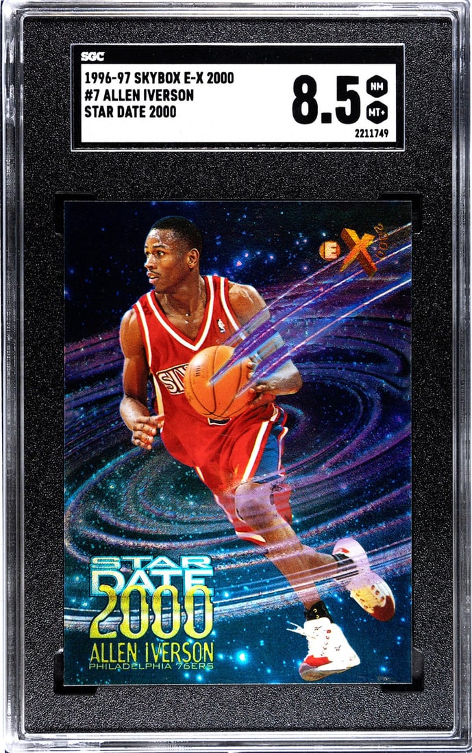 1996-97 Allen Iverson Skybox E-X 2000 #7 SGC 8.5: 1996-97 Allen Iverson Skybox E-X 2000 #7 Star Date BGS 8.5. If lot is absent of a condition report one may be requested via email. Condition report is provided as an opinion only and is no guarantee a
