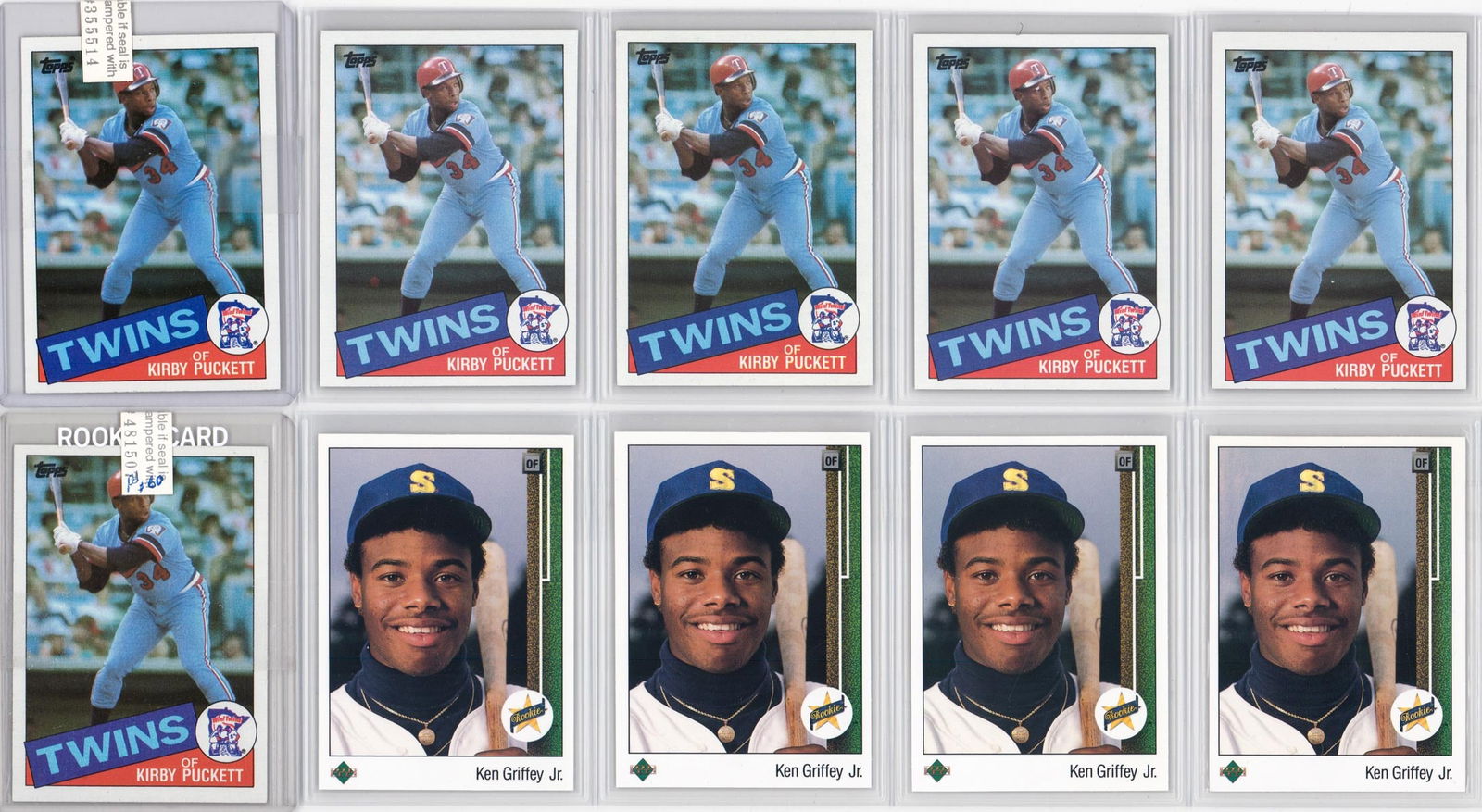Kirby Puckett & Ken Griffey, Jr. Rookie Cards (10): Kirby Puckett & Ken Griffey, Jr. Rookie Cards (10). Most appear to be in Near Mint condition or better. Condition report is not a guarantee if card or cards are submitted to a third party grader. If l
