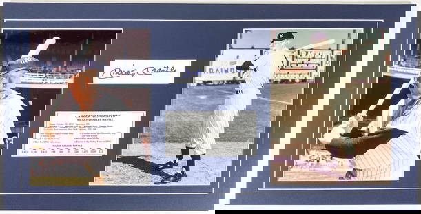 Mickey Mantle Matted Index Card w/Photos (BAS LOA): Mickey Mantle Matted Index Card or Cut with Photos (BAS LOA). Beckett Authentication Services LOA #AE04304. Unframed, professionally matted. Measures 12 x 24 inches. NM-MT. If lot is absent of a