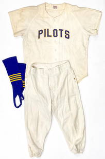 [Seattle Pilots Minor League] Jose Salado Uniform: Seattle Pilots minor leaguer Jose Salado attributed Clinton Pilots Jersey, Pants and Stirrups. Salado is written in marker inside the waistband of the pants (Size 32). Jersey is a size 42. All EX/EX+