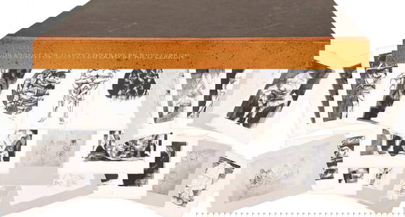 Drawings for Dante's Inferno - Rico Lebrun SIGNED: Folio, loose as issued in brown crushed morocco-backed portfolio box. With 36 plates and 7 loose original lithographs, each loose lithograph is signed in pencil by Rico Lebrun, 6 are numbered 66/100 a