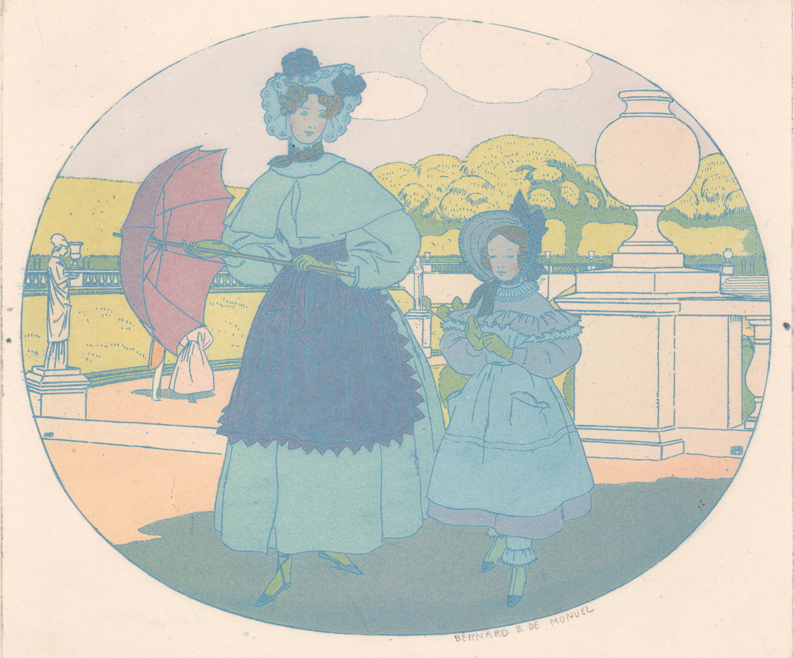 Bernard Boutet De Monvel (1881 - 1949) Aquatint: Bernard Boutet De Monvel (1881 - 1949, New York, Florida, India) aquatint [Luxembourg Gardens]. Measures 8.375 x 9.875 (212 mm x 250 mm) plate size and 12.875 x 16.25 inches (323 mm x 412 mm) sheet si