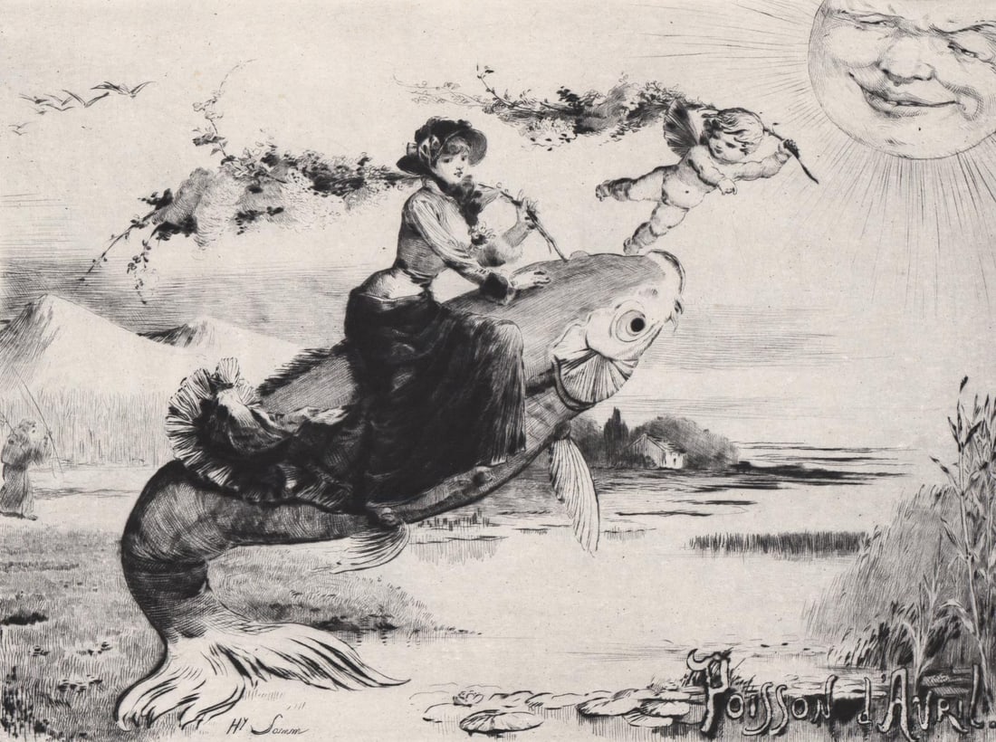 Henry Somm Etching SIGNED [Poisson d'Avril] (1 of 4)