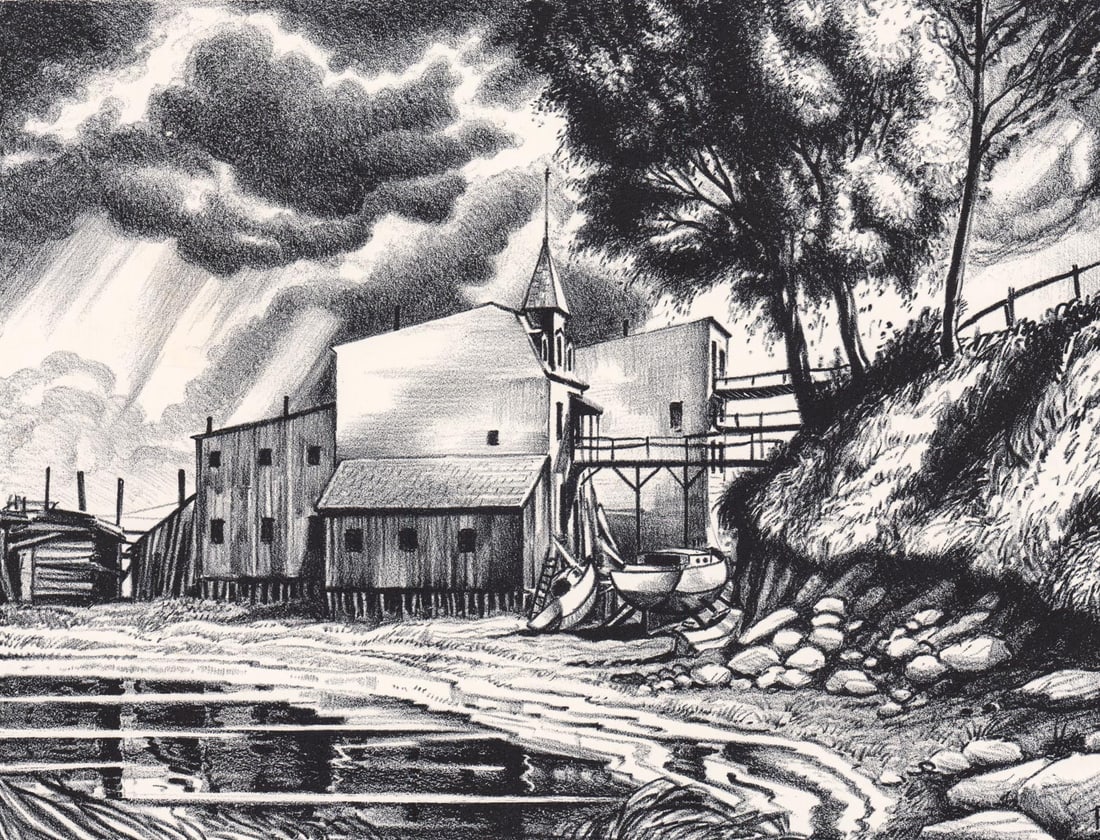 Charles E. Pont Lithograph [WPA, Boathouse] (1 of 4)