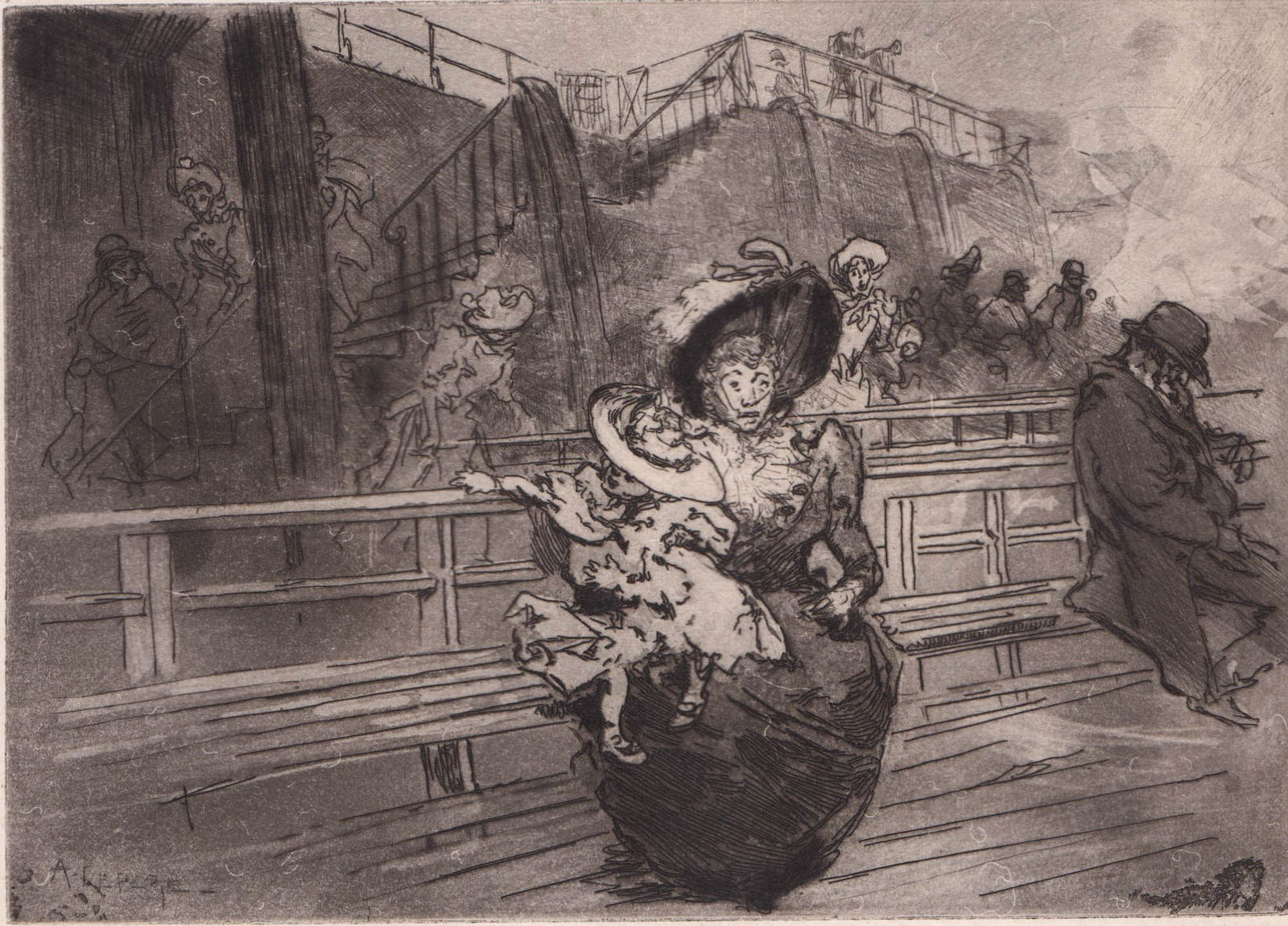 Louis Auguste Lepere Etching [Woman, Child] (1 of 4)