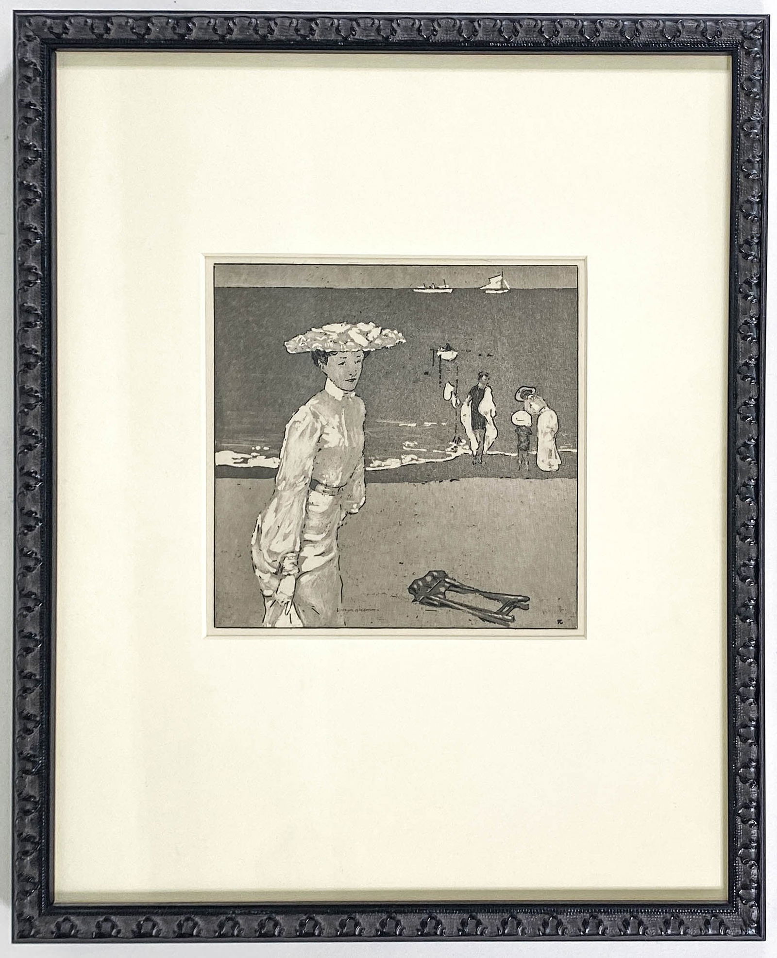 Raoul Du Gardier Etching & Aquatint (1904): Raoul Du Gardier Etching & Aquatint (Elegante Sur La Plage, 1904). Measures 6 x 6 inches (15 cm x 15 cm) plate size and 14.75 x 12 inches framed. Appears to be in very fine condition, not inspected ou