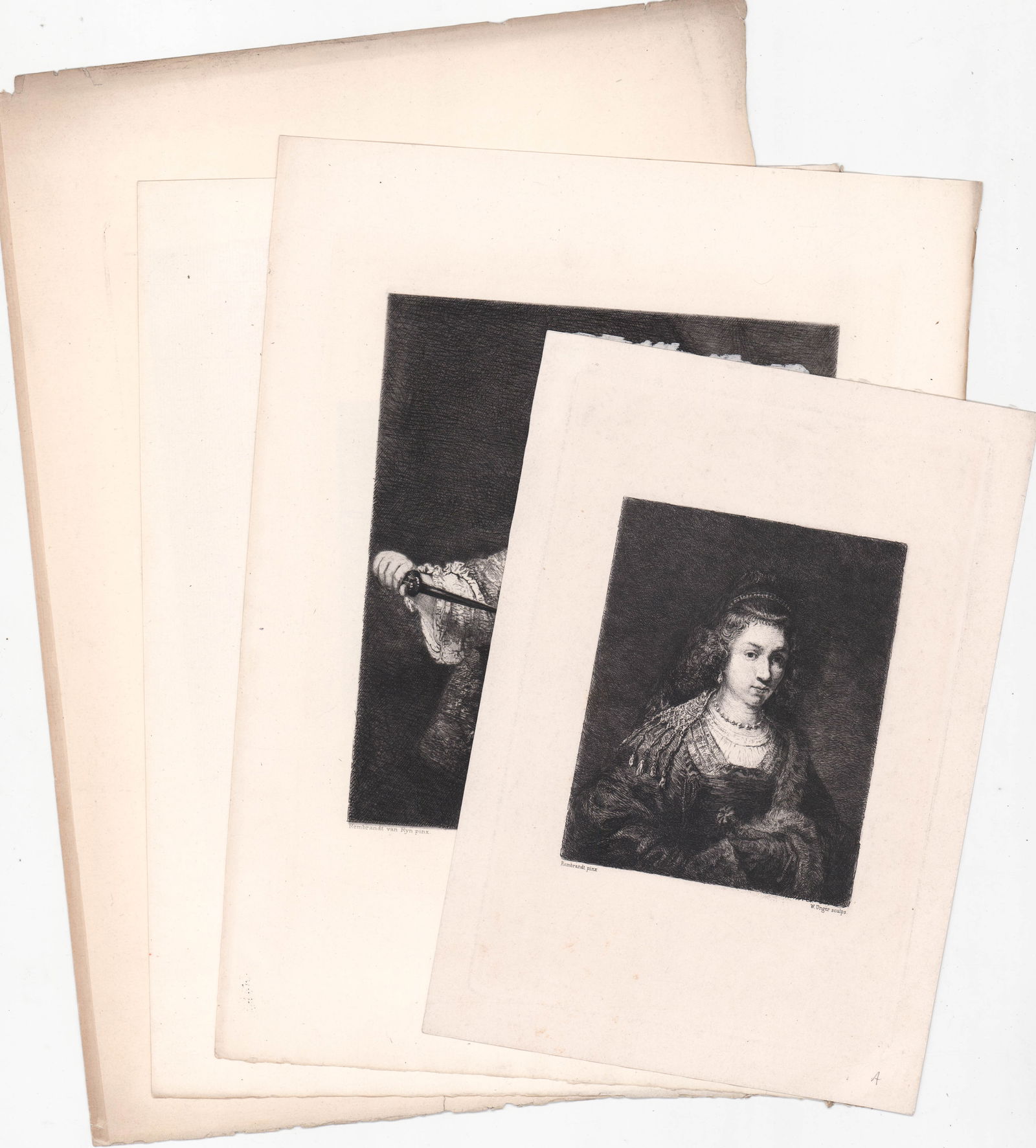 Antique (4) Etchings [Women] Rembrandt After (1 of 5)