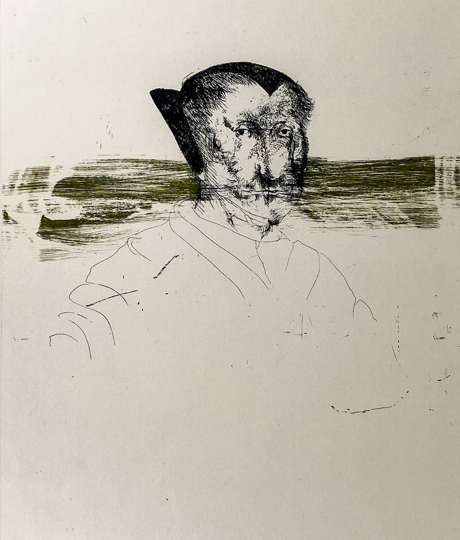 Leonard Baskin SIGNED AP Etching [Merian]: Leonard Baskin Signed etching [Merian, Ca.1970]. Signed in pencil lower right, stated AP (Artist's Proof) lower center. Measures 17.75 x 14.75 inches plate size and 29.625 x 23.25 inches sheet size. B