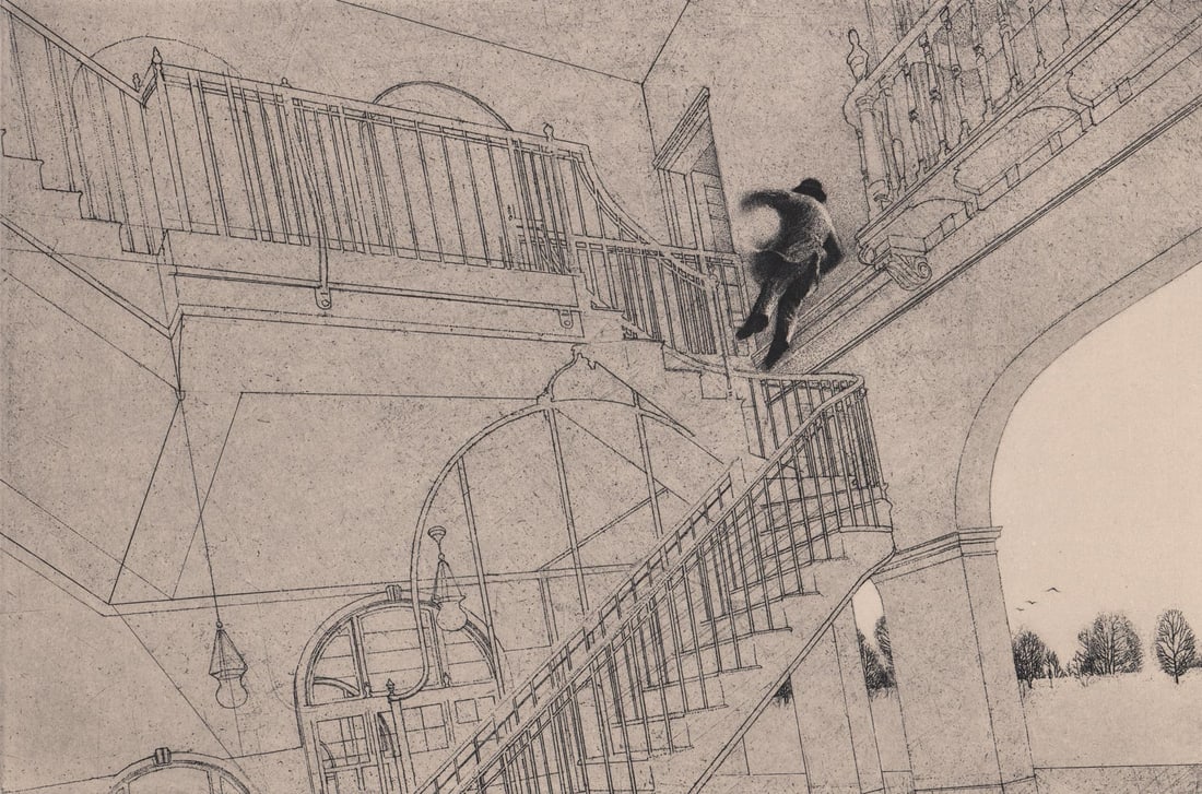 Peter Milton "Jolly Corner" Series Etching S/N: Peter Milton (b. 1930) 1971 etching from "Jolly Corner" series. Pencil signed lower right and numbered 2/90 lower left. Titled II:6 lower center. Image measures 9.75 in. x 14.75 in. Sheet measures 15