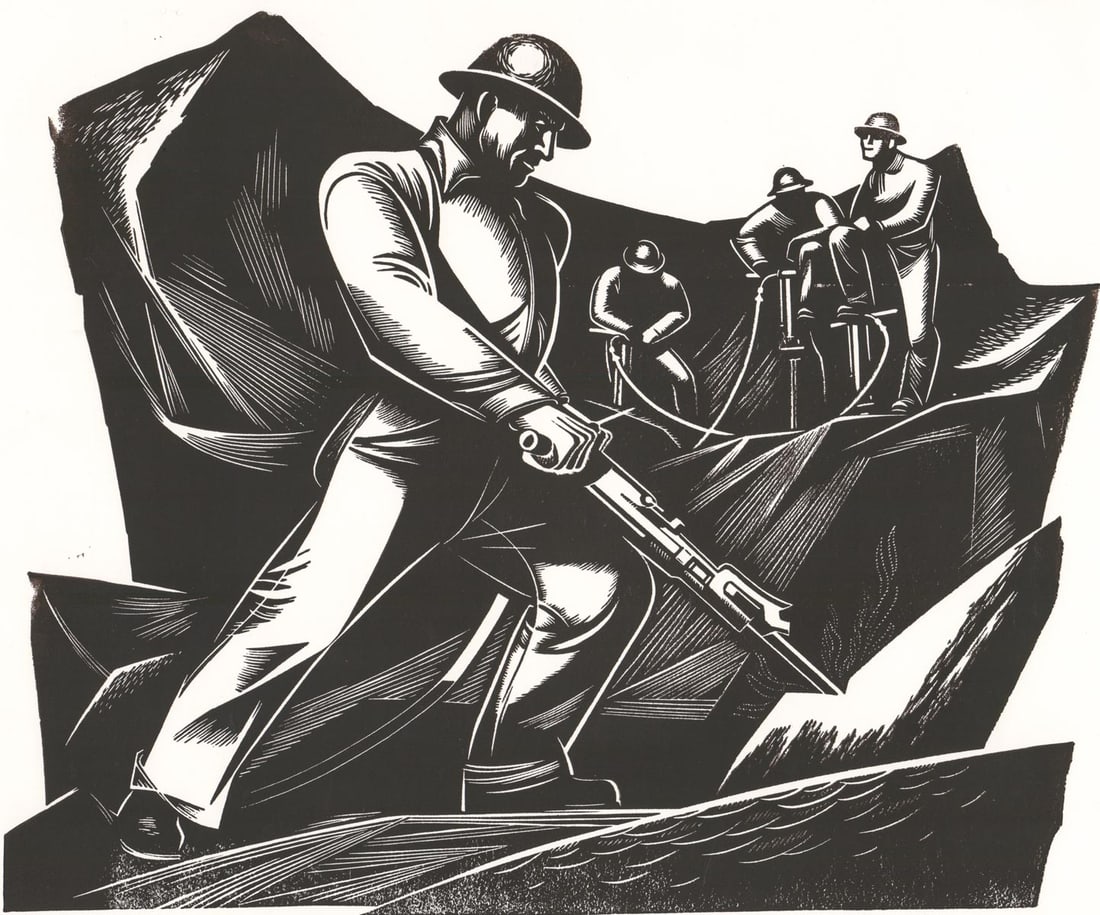 Richard Correll S/N Linocut [Quarry Workers] (1 of 5)