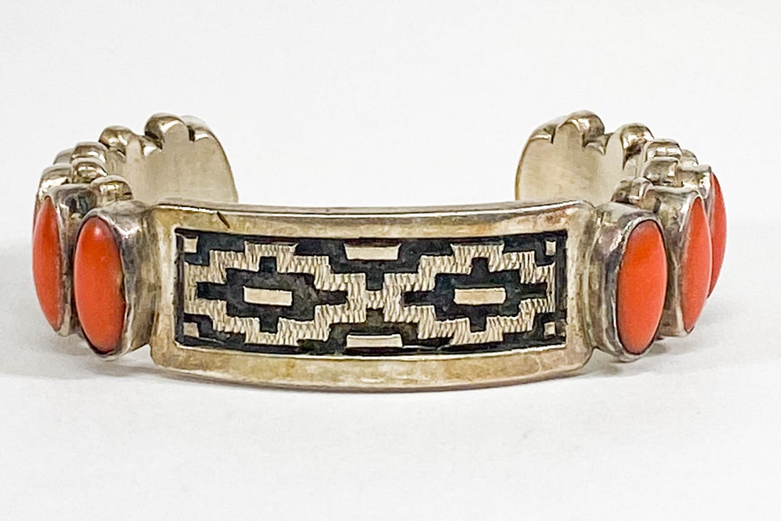 Dan Jackson (Navajo) Coral Cuff Bracelet (1 of 7)