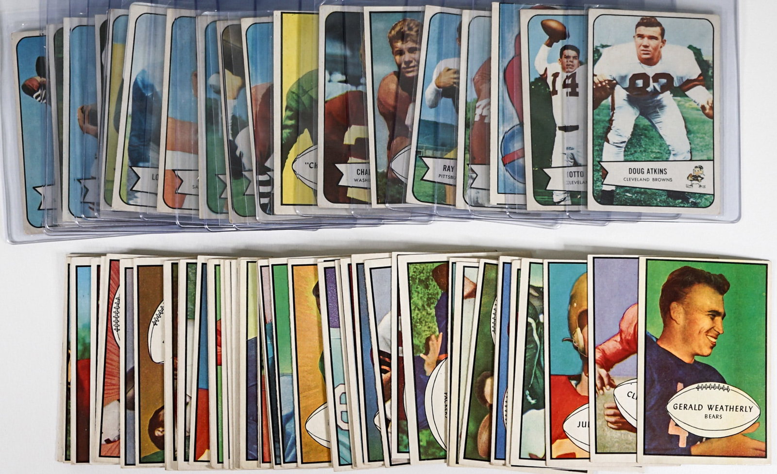 (70) 1954 Bowman Football Cards: (70) 1954 Bowman Football Cards. Most are in VG-EX condition or better. If lot is absent of a condition report one may be requested via email. Condition report is provided as an opinion only and is no