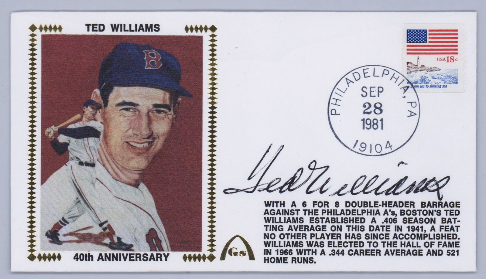 Ted Williams Autographed Gateway Cachet BAS LOA (1 of 3)