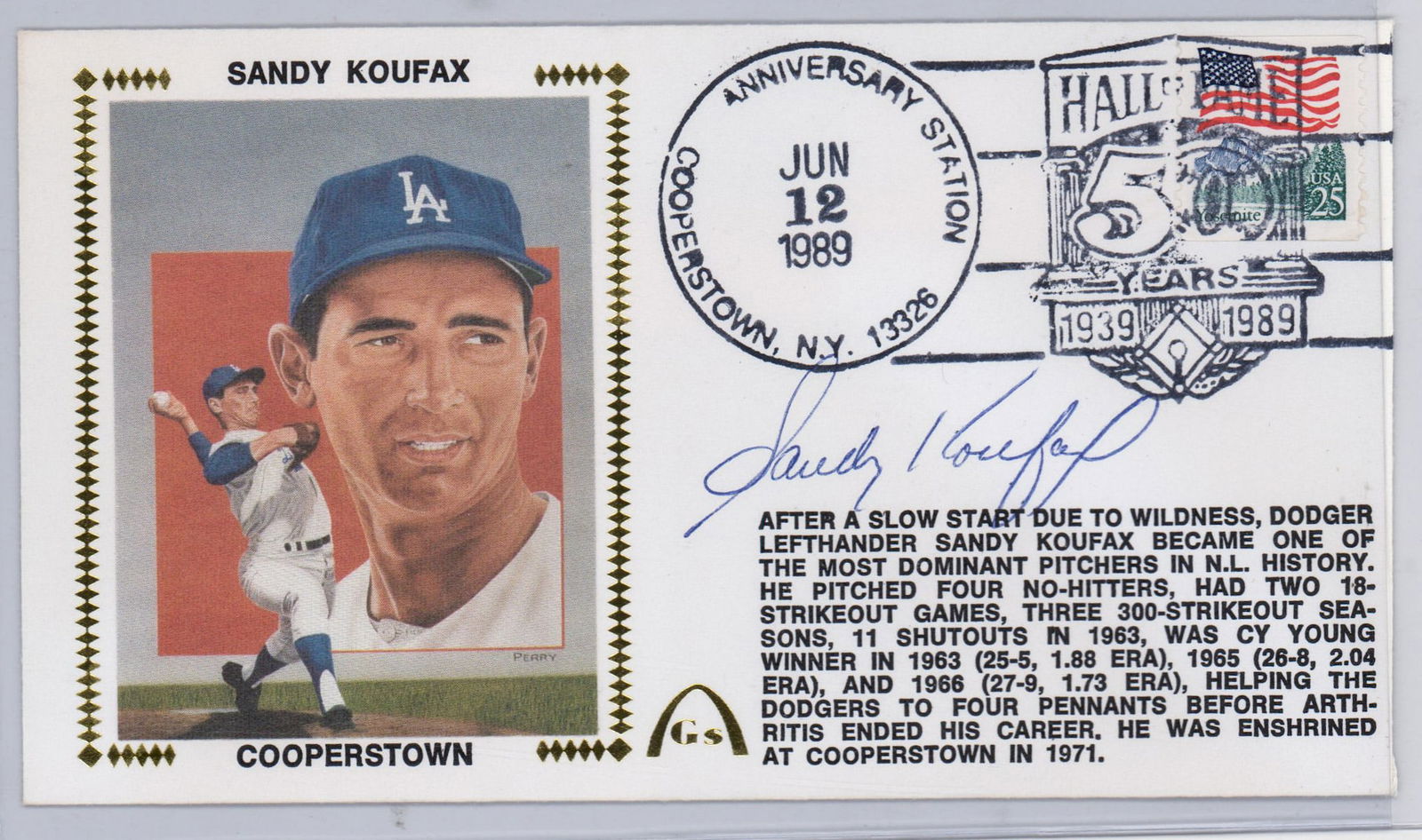 Sandy Koufax Autographed Gateway Cachet BAS LOA (1 of 3)