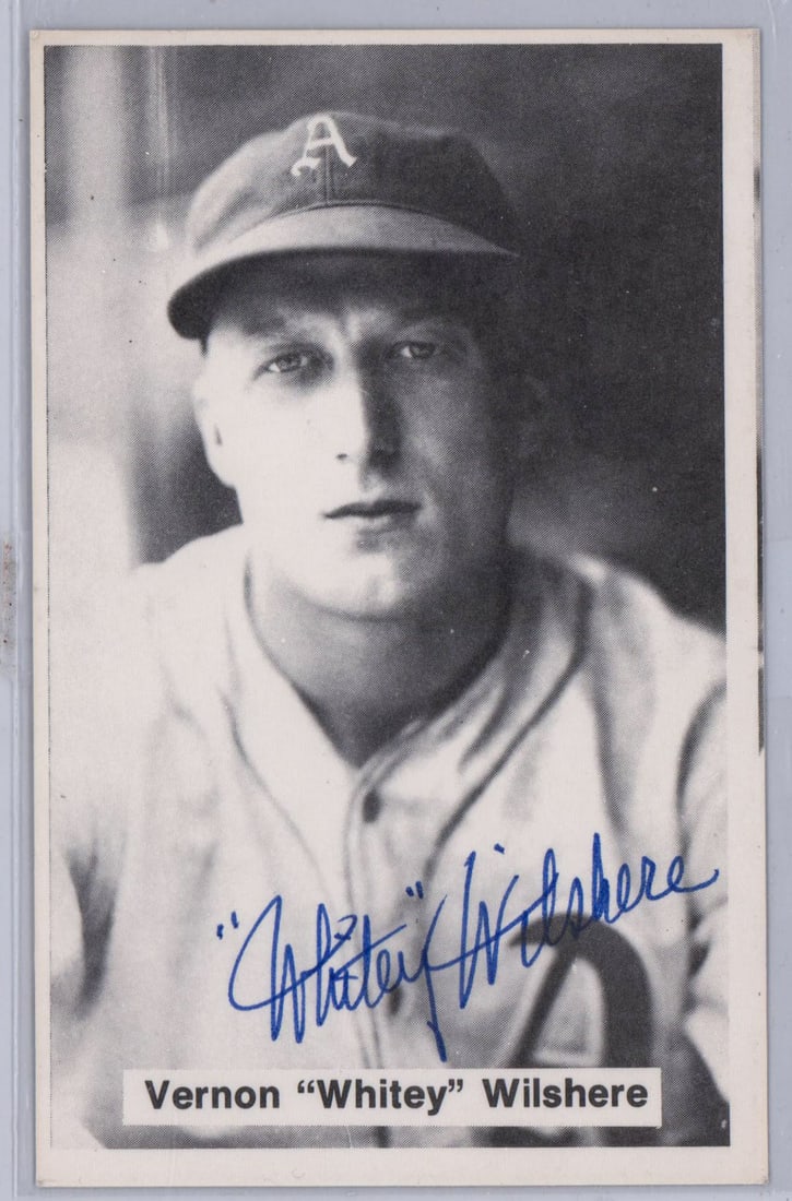 Whitey Wilshere (d.1985) Signed Postcard BAS COA: Whitey Wilshere (d.1985) Signed Postcard. Beckett Authentication Services COA #BN96536. NM-MT/MT. If lot is absent of a condition report one may be requested via email. Condition report is provided as