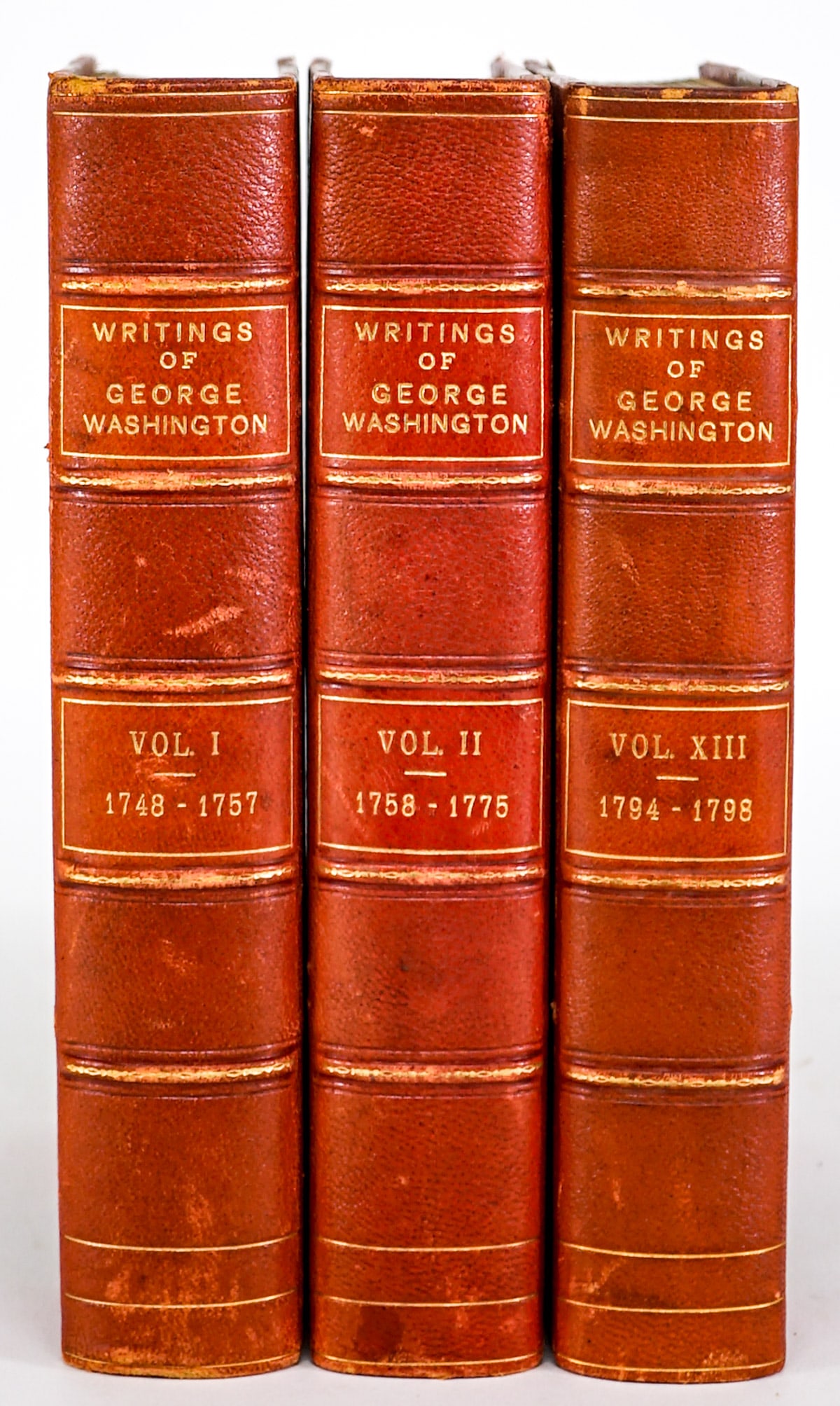 Writings of George Washington 1892 LTD #147/750: Incomplete Set of The Writings of George Washington. Collected and edited by Worthington Chauncey Ford. G. P. Putnam's Sons / The Knickerbocker Press. 1889. Each numbered 147 of 750 copies. Half leath