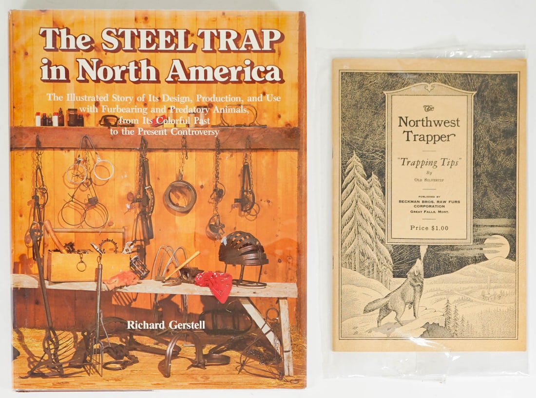 The Steel Trap by Gerstell 1985 and Catalog: Includes: 1)The Steel Trap in North America by Richard Gerstell. 1985 with unclipped dust jacket. Stackpole Books. 352 pp. Brown leatherette with gilt lettering. Measures 11.25 ib. x 8.75 in. x 1 in. 