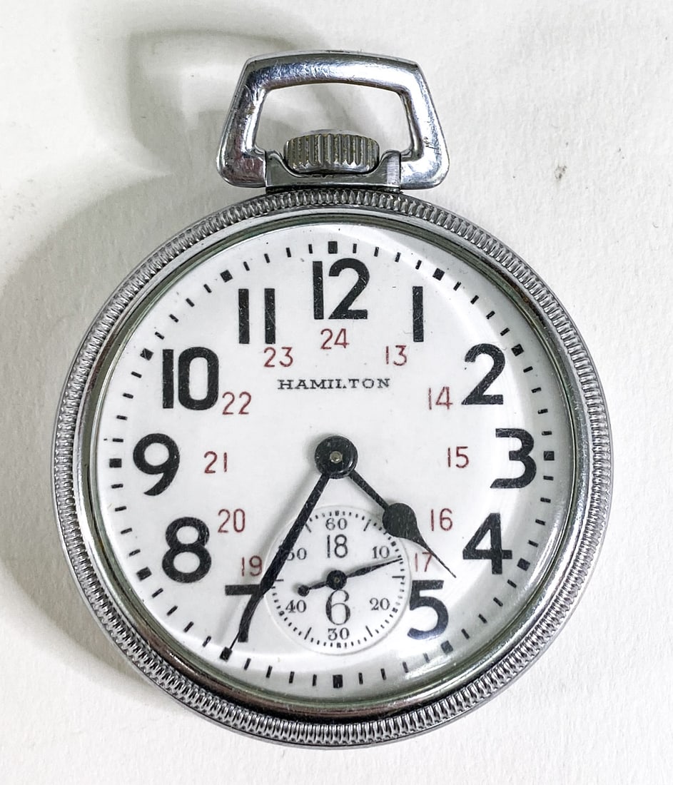 Hamilton 21 Jewel 992B Pocket Watch Case: Hamilton 21 Jewel 992B Pocket Watch Case, U.S. Govt. Ordnance Department. Dial measures 42 mm, total diameter 2 inches (51 mm). Not in working order. If lot is absent of a condition report one may be 