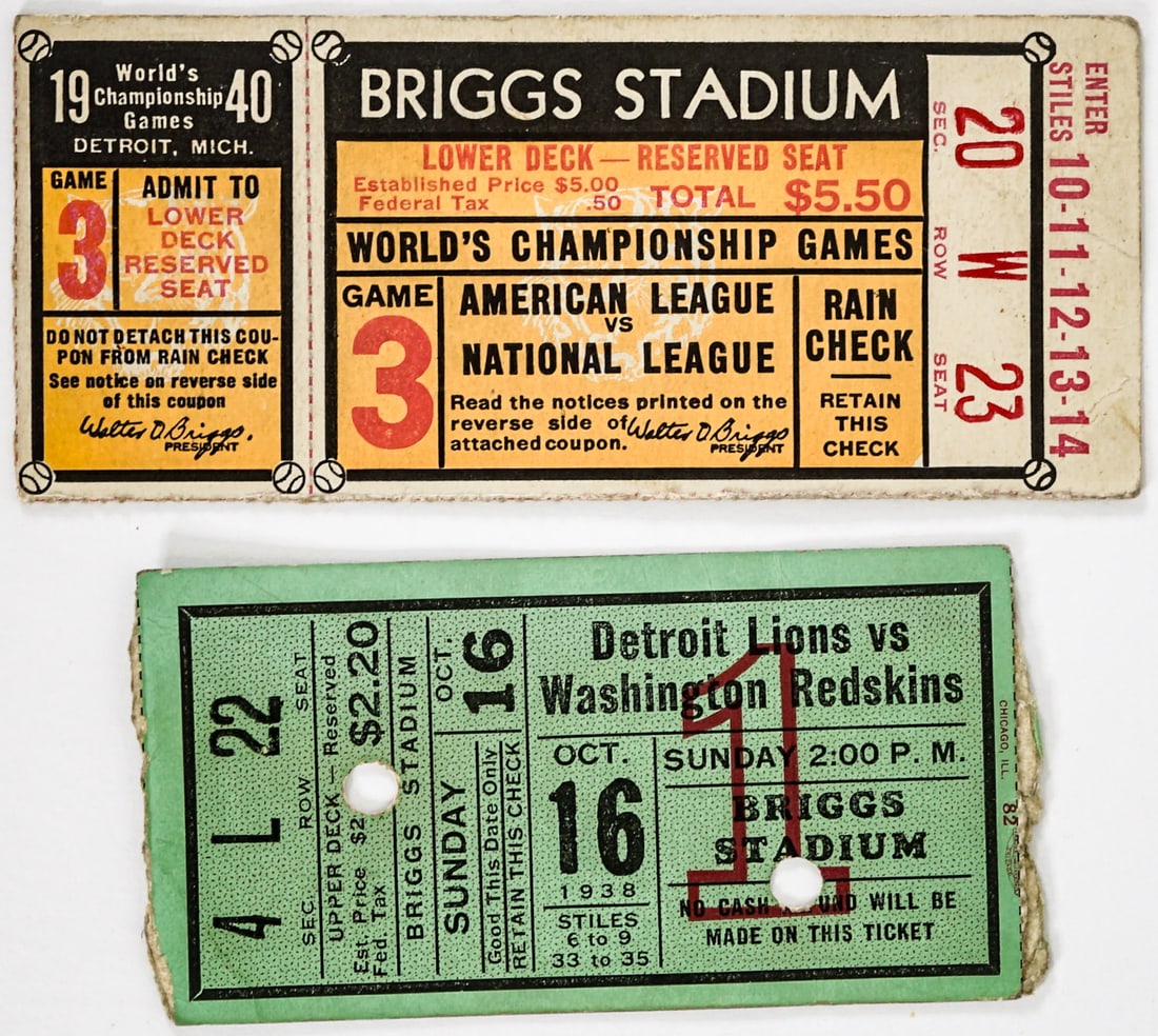 1940 World Series Ticket & Lions vs. Redskins (1 of 2)