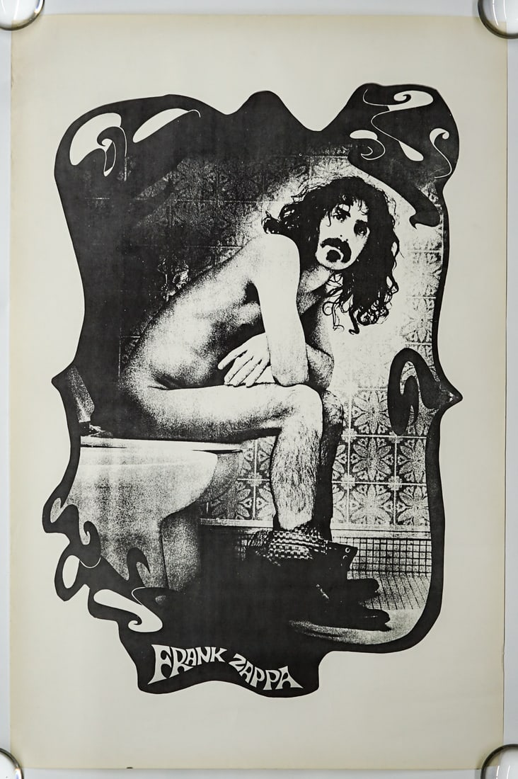 Vintage 1969 Frank Zappa Krappa Toilet Poster: Vintage 1969 Frank Zappa Krappa Toilet Poster. Measures 34.5 x 22.75 inches. VG-EX/EX with a few light creases upper left. Unframed, loose and not glued or mounted. If lot is absent of a condition rep