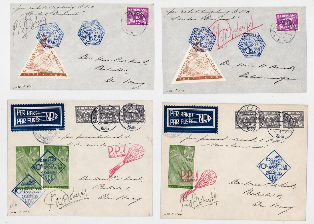 Netherlands 1935 Rocket Mail-All Roberti Signed (1 of 9)