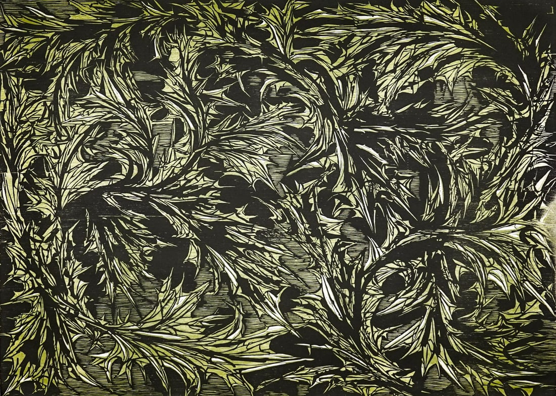 Leonard Baskin Signed Woodcut [Thistle Ornament] (1 of 6)