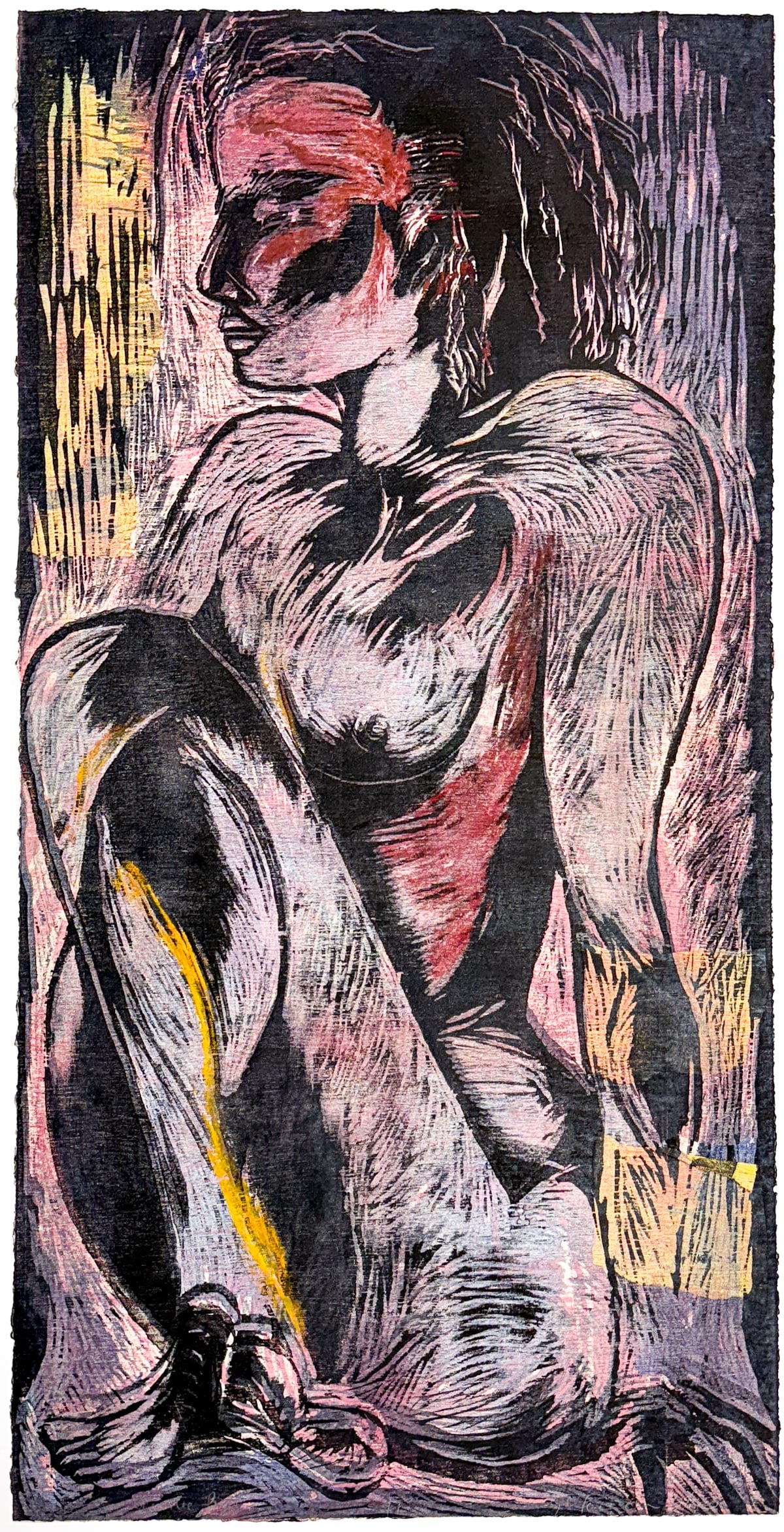 Large Illegibly Signed Woodcut Print (1 of 6)