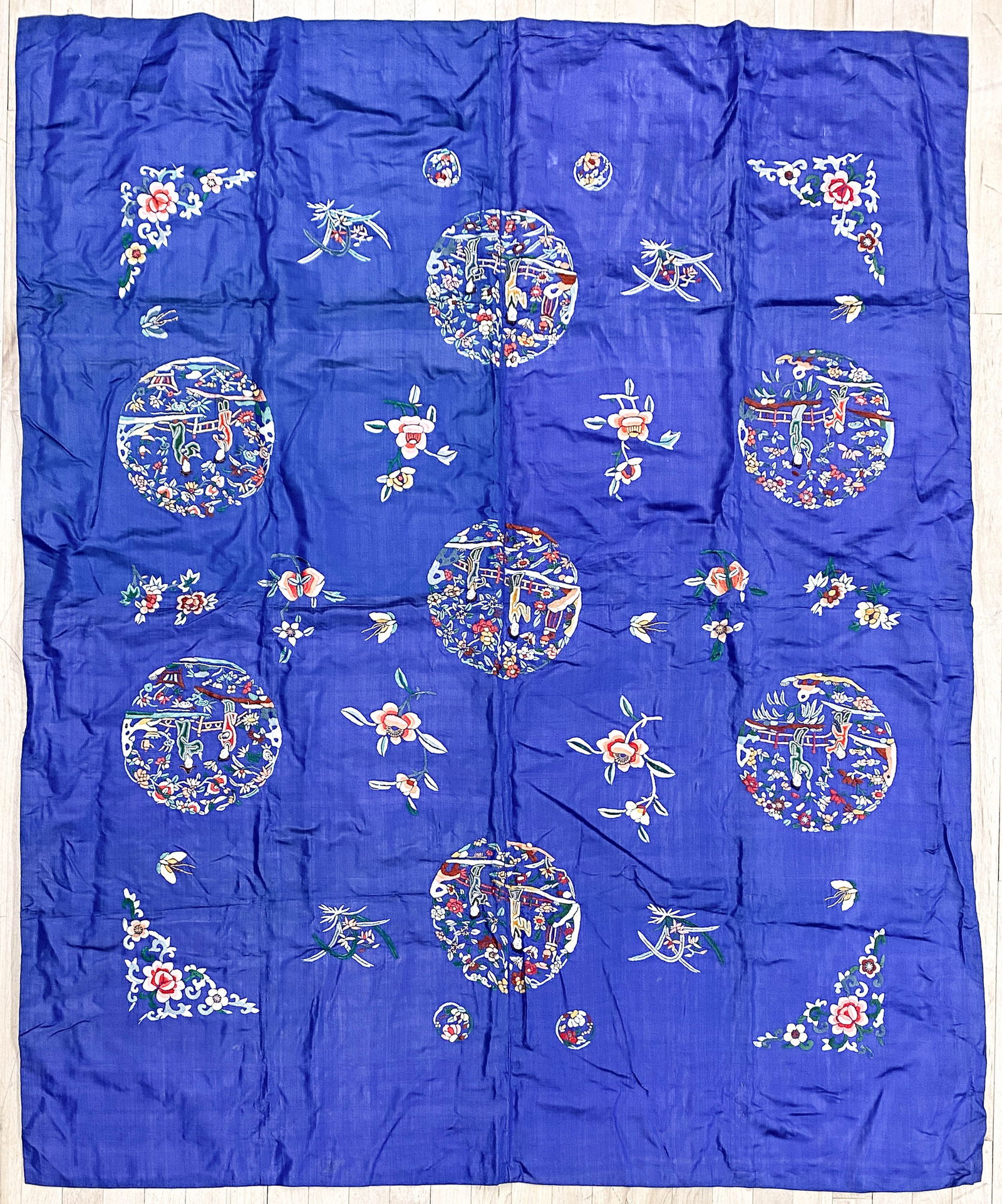Chinese Embroidered Blue Silk Textile (1 of 3)