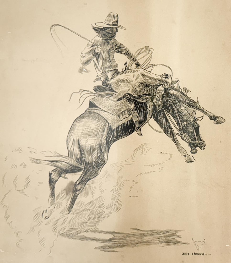 1910 B.H. Hedrick Large Western Pen & Ink Drawing (1 of 6)
