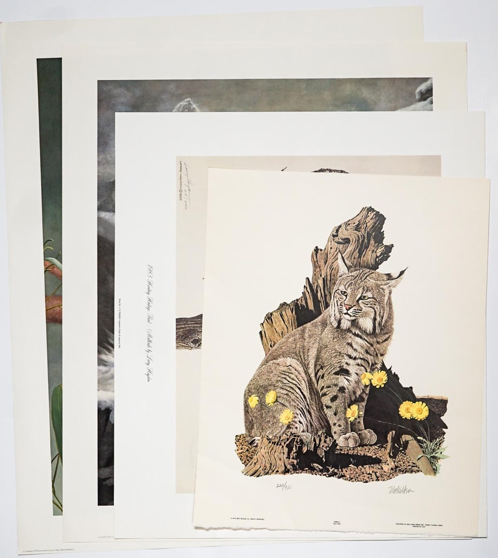 Wildlife SIGNED AND NUMBERED Prints: (4) artist signed and numbered prints. Includes: Nick Wilson 'Bobcat' pencil signed and numbered 220/950; Larry Hayden 'Mallards' pencil signed and numbered 218/2400; Charles Frace 'Koala' pencil sign