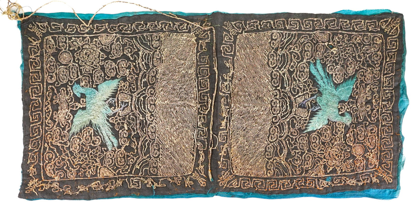 Embroidered (2) Chinese Rank Badges [Bird]: Two (2) badges sewn to one piece of backing. Each measures 9 in. x 8.75 in. Loose threads, see photos. The absence of a condition report does not imply that the lot is in perfect condition or complete