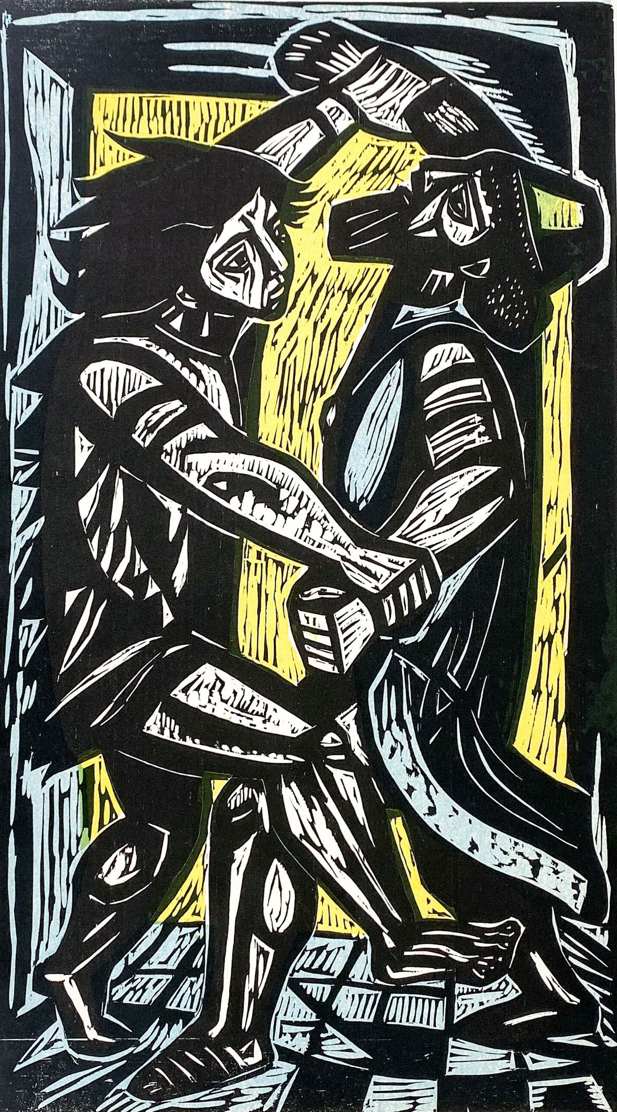 Irving Amen (New York, 1918-2011) Woodcut AP: Irving Amen (New York, 1918-2011) pencil signed Artist's Proof woodcut [Gilgamesh and Engidu]. Measures 26 x 18.75 inches sheet size. EX/EX+ condition. Unframed, loose and not glued or mounted. Proven