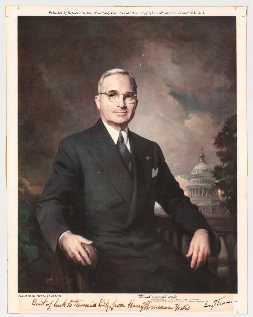 Harry S. Truman SIGNED Portrait Print LOA (1 of 5)