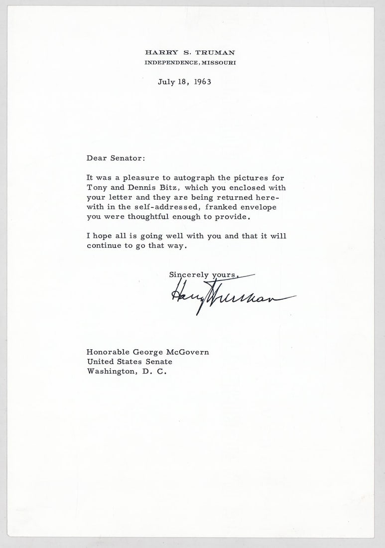 Harry S. Truman SIGNED 1963 Typed Letter LOA (1 of 4)