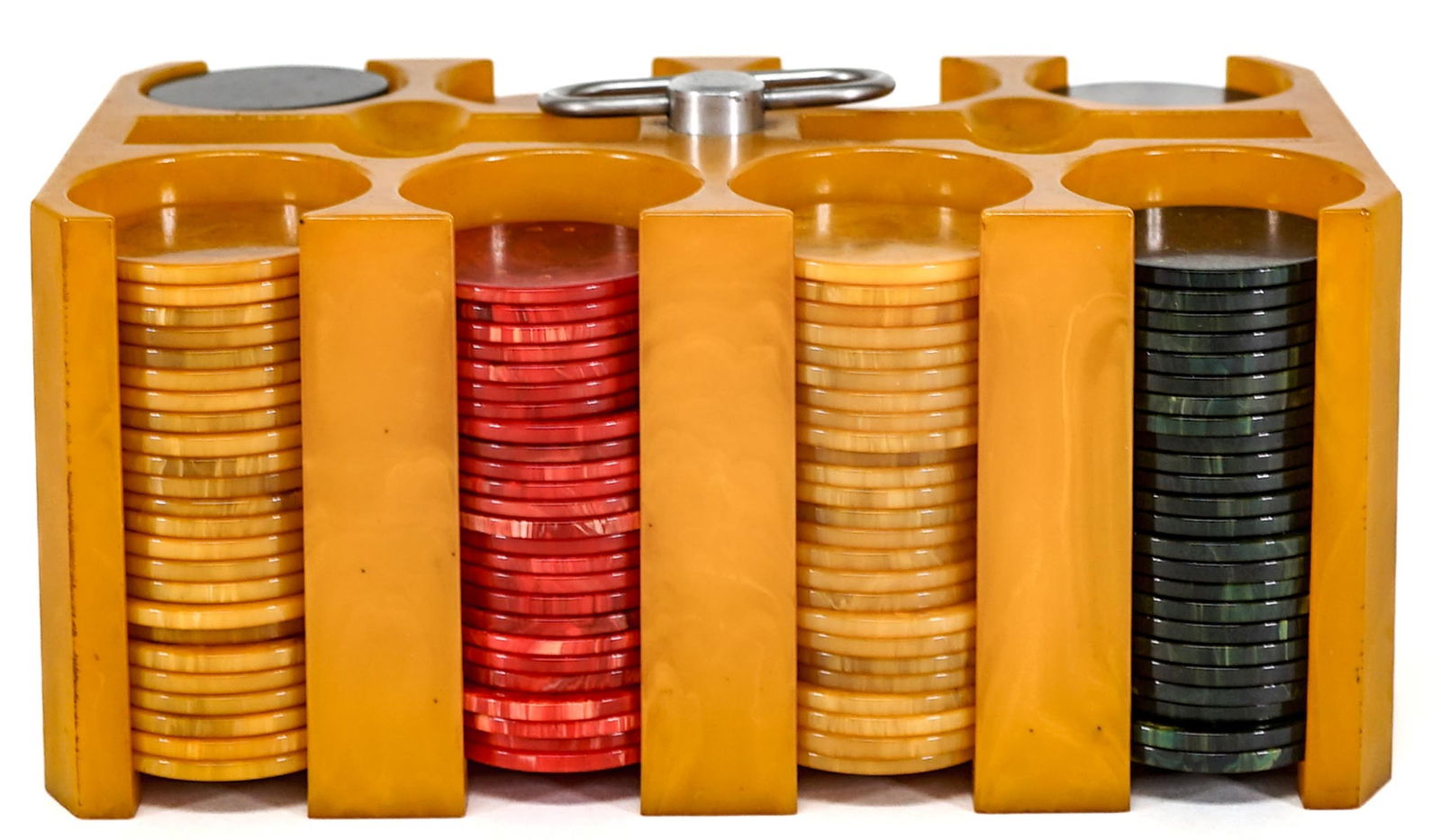 Vintage Bakelite Catalin Poker Chips & Chip Caddy