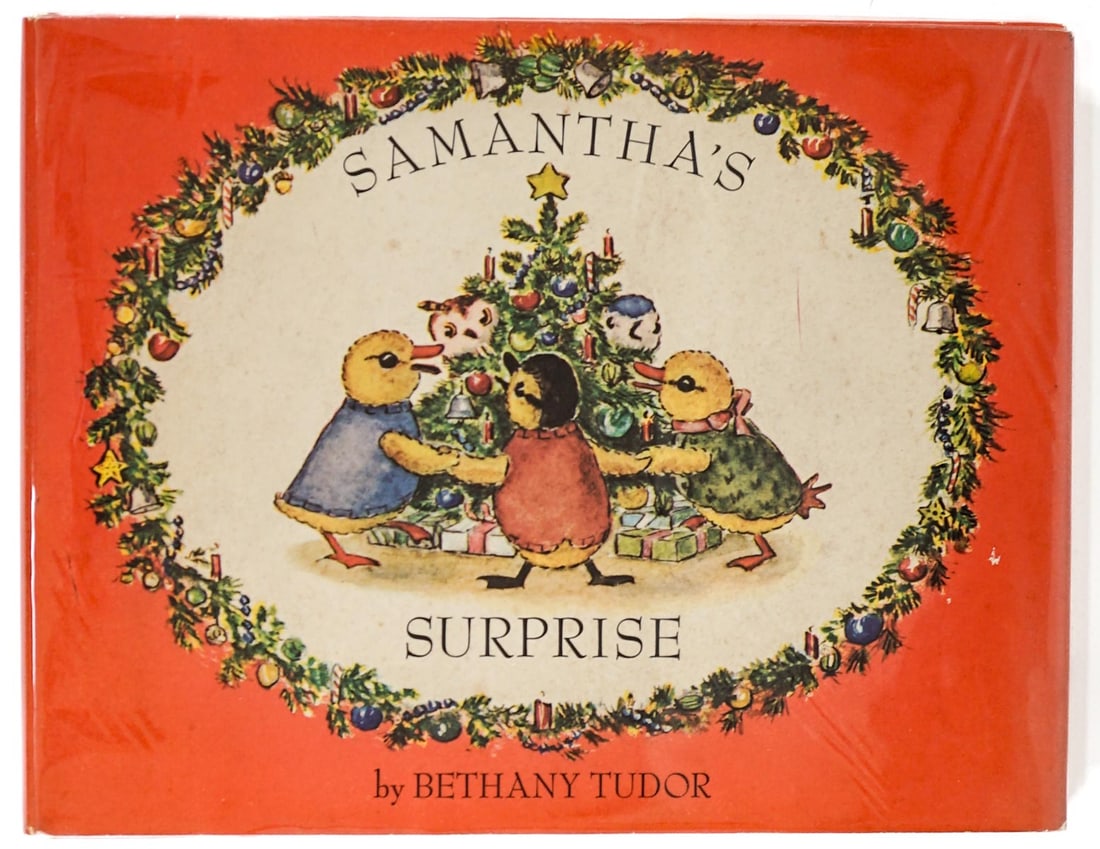 Samantha's Surprise by Bethany Tudor SIGNED: Samantha's Surprise by Bethany Tudor. Signed on title page. 1964 with clipped dust jacket. JB Lippincott. Unpaginated. Red pictorial covers. Book measures 6.75 in. H x 8.75 in. W x .5 in D. Signed (Au