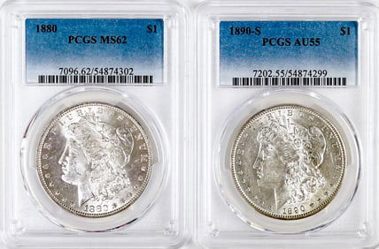 Two Graded Morgan Silver Dollars