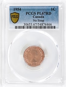 1954 Canadian 1 Cent No Strap PCGS PL67RD